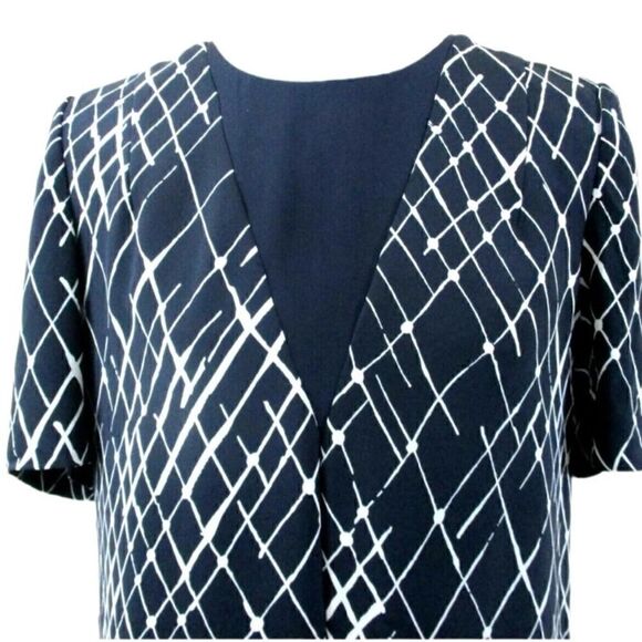 Whistles- Women’s Navy Blue White Diamond Splatter 100% Silk Dress US 8/ UK 12 - Picture 4 of 12